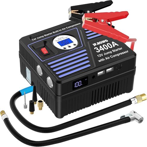 JF.EGWO 3400A Car Jump Starter with Air Compressor, 150PSI Tire Inflator with Digital Screen Pressure Gauge, 24000mAh 12V Auto Battery Booster (10.0L Gas/ 9.0LDiesel Engine), 2 USB Port 2 Light in Saudi Arabia