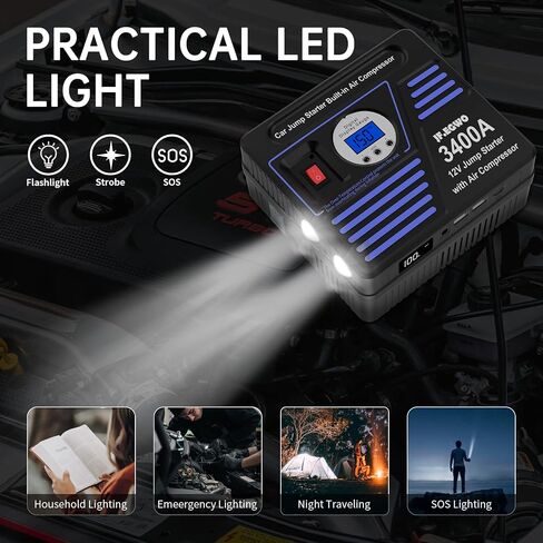 JF.EGWO 3400A Car Jump Starter with Air Compressor, 150PSI Tire Inflator with Digital Screen Pressure Gauge, 24000mAh 12V Auto Battery Booster (10.0L Gas/ 9.0LDiesel Engine), 2 USB Port 2 Light in Saudi Arabia