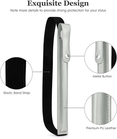 DTTO Pencil Case for New Apple Pencil Pro, Apple Pencil 1st/2nd Generation & Apple Pencil (USB-C), PU Leather iPad Pencil Sleeve Pouch with Detachable Elastic Band Attach to iPad, Light Gray in Saudi Arabia