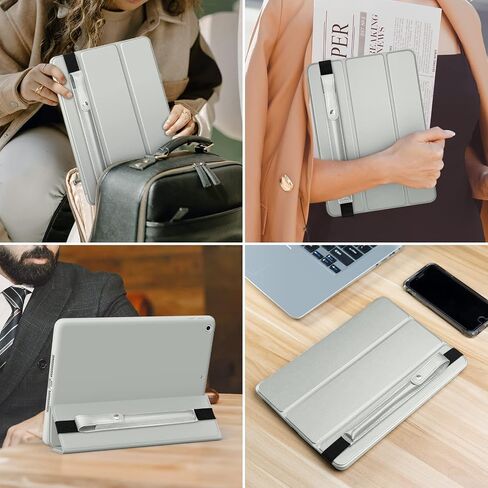 DTTO Pencil Case for New Apple Pencil Pro, Apple Pencil 1st/2nd Generation & Apple Pencil (USB-C), PU Leather iPad Pencil Sleeve Pouch with Detachable Elastic Band Attach to iPad, Light Gray in Saudi Arabia