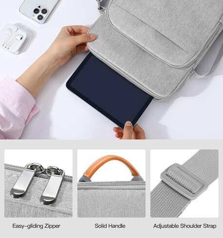 حقيبة حمل للكمبيوتر اللوحي مقاس 9-11 بوصة لأجهزة iPad 9th/8th/7th Gen 10.2، وiPad Air 5/4 10.9، وiPad 10th Gen 10.9، وiPad Pro 11، وGalaxy Tab A8/S8/S6 Lite، مع حزام كتف ومقبض، أسود اللون الرمادي in Kuwait