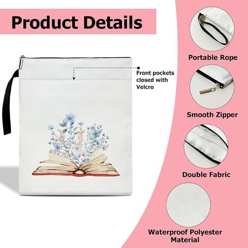 Floral Book Sleeve with Zipper, Book Sleeve for Book Lovers Gifts for Teacher Librarian Bookworm Bookish, Aesthetics Gifts for Women, Reader Book Protector Cover for Paperbacks Pouch Case (B05) in Saudi Arabia