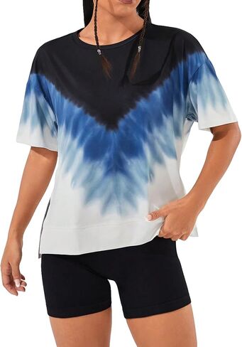 قمصان Milumia للسيدات بأكمام قصيرة للتمرين وربطة عنق وصبغات بحاشية مشقوقة، تي شيرت رياضي رياضي in Kuwait