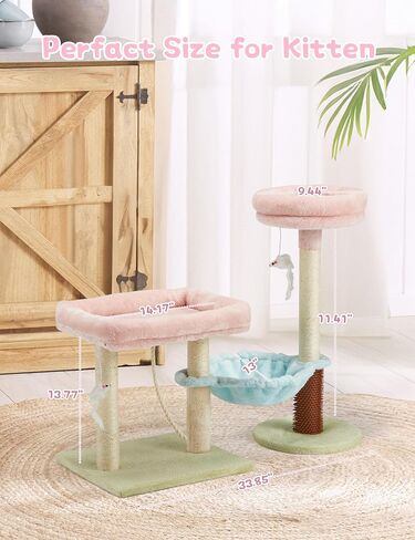 Cat Tree 27.5-Inch Pink Small Cat Tree Tower for Indoor Cat, Cute Cat Tree with Sisal Scratching Posts,Cat Self Groomer, Top Perch,Cozy Hammock and Hanging Toys for Kittens and Cats in Saudi Arabia