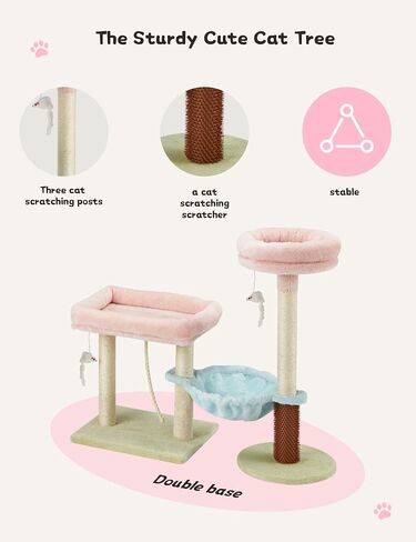 Cat Tree 27.5-Inch Pink Small Cat Tree Tower for Indoor Cat, Cute Cat Tree with Sisal Scratching Posts,Cat Self Groomer, Top Perch,Cozy Hammock and Hanging Toys for Kittens and Cats in Saudi Arabia