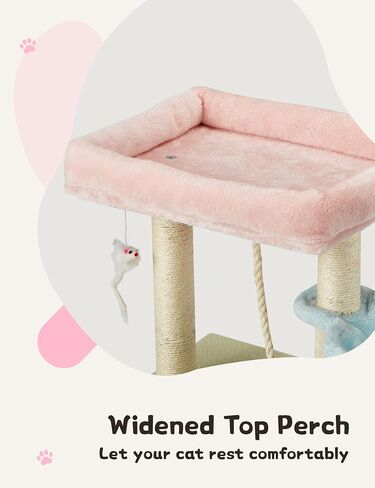 Cat Tree 27.5-Inch Pink Small Cat Tree Tower for Indoor Cat, Cute Cat Tree with Sisal Scratching Posts,Cat Self Groomer, Top Perch,Cozy Hammock and Hanging Toys for Kittens and Cats in Saudi Arabia