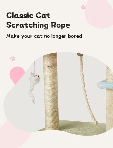 Cat Tree 27.5-Inch Pink Small Cat Tree Tower for Indoor Cat, Cute Cat Tree with Sisal Scratching Posts,Cat Self Groomer, Top Perch,Cozy Hammock and Hanging Toys for Kittens and Cats in Saudi Arabia