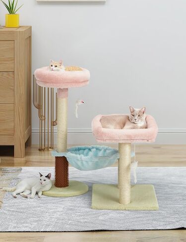 Cat Tree 27.5-Inch Pink Small Cat Tree Tower for Indoor Cat, Cute Cat Tree with Sisal Scratching Posts,Cat Self Groomer, Top Perch,Cozy Hammock and Hanging Toys for Kittens and Cats in Saudi Arabia