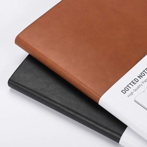 RETTACY Bullet Dotted Journal, 2-Pack, Dotted Notebook Journal with 192 Numbered Pages per Pack, Medium 7.6'' × 10'', 100 GSM Thick Paper, Leather Softcover (Black & Black) in Saudi Arabia