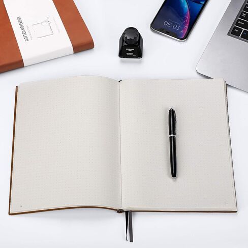 RETTACY Bullet Dotted Journal, 2-Pack, Dotted Notebook Journal with 192 Numbered Pages per Pack, Medium 7.6'' × 10'', 100 GSM Thick Paper, Leather Softcover (Black & Black) in Saudi Arabia
