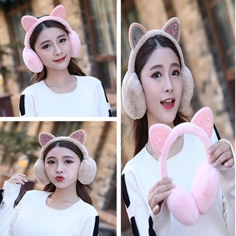 غطاء أذن لطيف للقطط، قطعتان من أغطية أذن القطط الدافئة، أغطية أذن للقطط للفتيات، أغطية للأذنين للأطفال للفتيات في الشتاء للأولاد والبنات، غطاء للأذنين للأطفال مع آذان القطط (وردي، رمادي) in Kuwait
