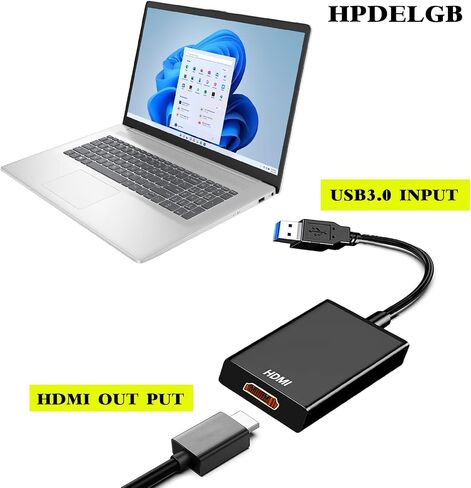 USB to HDMI Adapter USB 3.0/2.0 to HDMI Cable for Multiple Monitors 1080P Compatible with Windows XP/7/8/10/11 Desktop, Laptop, PC, Monitor, Projector, HDTV, Grey Not for Chromebook in Saudi Arabia