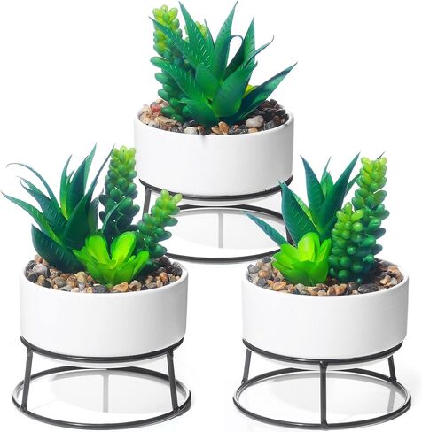 3 عبوات من النباتات الاصطناعية النضرة المزيفة والمساحات الخضراء مع مزارعي السيراميك، ونباتات بوعاء للمنزل والمكتب وديكور الغرفة وديكور طاولة الحفلات وحفلات الزفاف وأعياد الميلاد in Kuwait