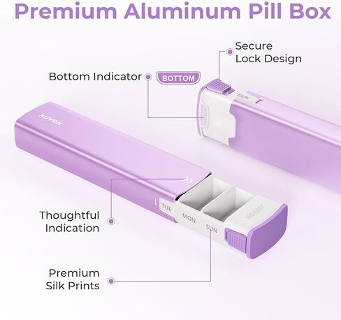 AUVON Metal Weekly Pill Organizer with Slide Design, Stylish Travel Pill Box 7 Day for Privacy Protection, Aluminum Alloy Pill Case with Large Compartment for Supplements, Fish Oil (Dark Blue) in Saudi Arabia