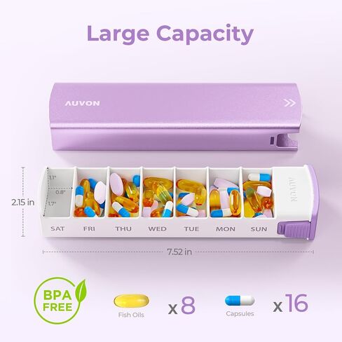 AUVON Metal Weekly Pill Organizer with Slide Design, Stylish Travel Pill Box 7 Day for Privacy Protection, Aluminum Alloy Pill Case with Large Compartment for Supplements, Fish Oil (Dark Blue) in Saudi Arabia