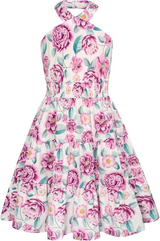 GRACE KARIN Girls Summer Hawaiian Dress Halter Neck Sleeveless Midi Floral Dress 8-10 Years,White and Purple in Saudi Arabia