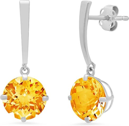14k White or Yellow Gold Solitaire Gemstone Round Drop Dangle Earrings for Women 8mm Birthstone with Push Backs by MAX + STONE in Saudi Arabia