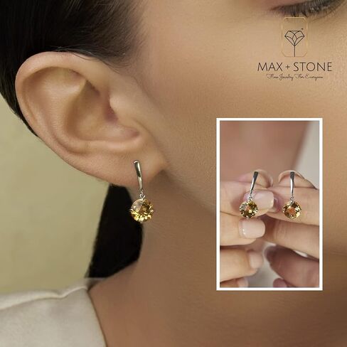 14k White or Yellow Gold Solitaire Gemstone Round Drop Dangle Earrings for Women 8mm Birthstone with Push Backs by MAX + STONE in Saudi Arabia