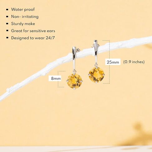 14k White or Yellow Gold Solitaire Gemstone Round Drop Dangle Earrings for Women 8mm Birthstone with Push Backs by MAX + STONE in Saudi Arabia