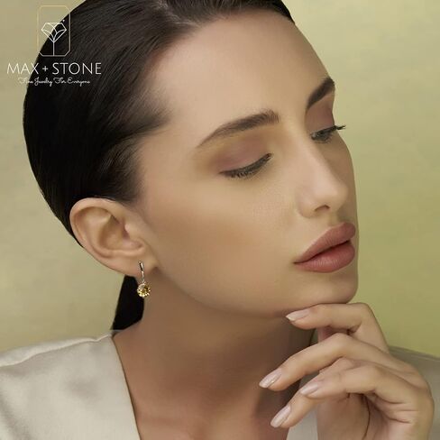 14k White or Yellow Gold Solitaire Gemstone Round Drop Dangle Earrings for Women 8mm Birthstone with Push Backs by MAX + STONE in Saudi Arabia