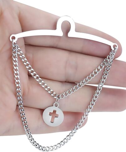 Men's Tie Clips with Chain Necktie Tie Link Chain Collar tie Clip with Cross Charm in Kuwait