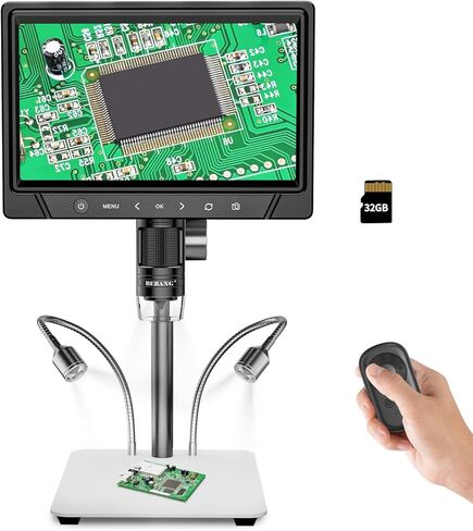 BEBANG 10.1 بوصة LCD مجهر رقمي 1200x للبالغين، مكبر مجهر عملة 3024P، مجهر لحام 12 ميجابكسل مع عرض الكمبيوتر الشخصي، متوافق مع نظام التشغيل MacOS Windows، بطاقة SD سعة 32 جيجابايت (أبيض) in Kuwait
