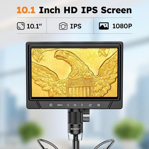 BEBANG 10.1 بوصة LCD مجهر رقمي 1200x للبالغين، مكبر مجهر عملة 3024P، مجهر لحام 12 ميجابكسل مع عرض الكمبيوتر الشخصي، متوافق مع نظام التشغيل MacOS Windows، بطاقة SD سعة 32 جيجابايت (أبيض) in Kuwait