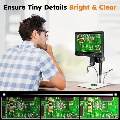 BEBANG 10.1 بوصة LCD مجهر رقمي 1200x للبالغين، مكبر مجهر عملة 3024P، مجهر لحام 12 ميجابكسل مع عرض الكمبيوتر الشخصي، متوافق مع نظام التشغيل MacOS Windows، بطاقة SD سعة 32 جيجابايت (أبيض) in Kuwait