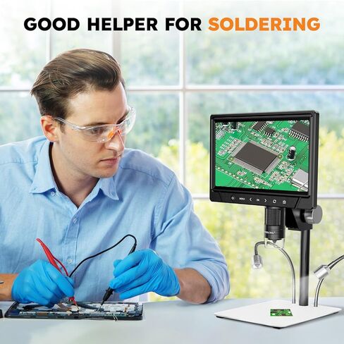 BEBANG 10.1 بوصة LCD مجهر رقمي 1200x للبالغين، مكبر مجهر عملة 3024P، مجهر لحام 12 ميجابكسل مع عرض الكمبيوتر الشخصي، متوافق مع نظام التشغيل MacOS Windows، بطاقة SD سعة 32 جيجابايت (أبيض) in Kuwait