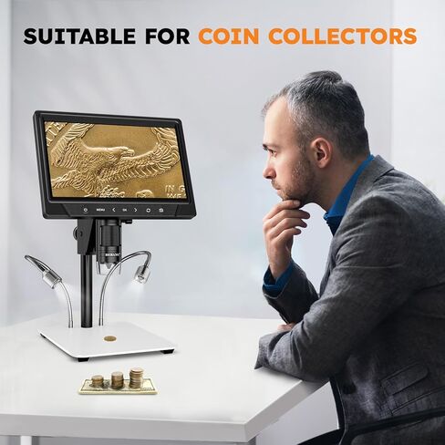 BEBANG 10.1 بوصة LCD مجهر رقمي 1200x للبالغين، مكبر مجهر عملة 3024P، مجهر لحام 12 ميجابكسل مع عرض الكمبيوتر الشخصي، متوافق مع نظام التشغيل MacOS Windows، بطاقة SD سعة 32 جيجابايت (أبيض) in Kuwait