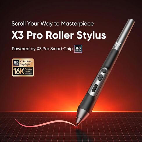قلم XPPen X3 Pro Roller Stylus 16K مستويات ضغط خالية من البطارية دقة أعلى 20% متوافقة فقط مع XPPen Artist 22 Plus/Artist Pro 14 & 16 Gen 2/ Deco Pro Gen 2 Series Tablet Tablet in Kuwait