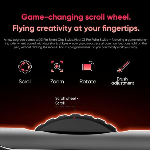 قلم XPPen X3 Pro Roller Stylus 16K مستويات ضغط خالية من البطارية دقة أعلى 20% متوافقة فقط مع XPPen Artist 22 Plus/Artist Pro 14 & 16 Gen 2/ Deco Pro Gen 2 Series Tablet Tablet in Kuwait