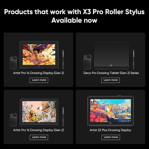 قلم XPPen X3 Pro Roller Stylus 16K مستويات ضغط خالية من البطارية دقة أعلى 20% متوافقة فقط مع XPPen Artist 22 Plus/Artist Pro 14 & 16 Gen 2/ Deco Pro Gen 2 Series Tablet Tablet in Kuwait