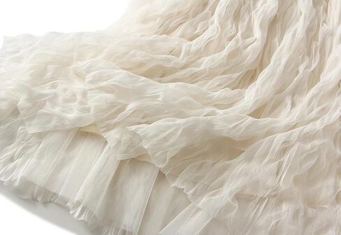 Women's Tulle Midi Skirt Elastic High Waist Flowy Pleated Skirt A line Mesh Fairy Skirts in Saudi Arabia