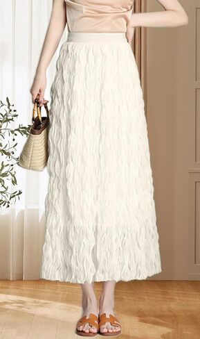 Women's Tulle Midi Skirt Elastic High Waist Flowy Pleated Skirt A line Mesh Fairy Skirts in Saudi Arabia