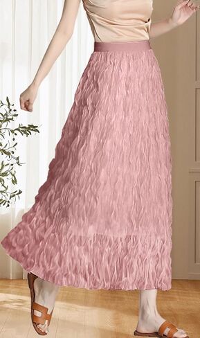 Women's Tulle Midi Skirt Elastic High Waist Flowy Pleated Skirt A line Mesh Fairy Skirts in Saudi Arabia