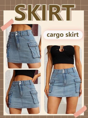 تنورة نسائية منخفضة الخصر مع تنورة قصيرة من قماش الدنيم مع تنورة صغيرة للجيب in Kuwait