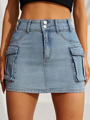 تنورة نسائية منخفضة الخصر مع تنورة قصيرة من قماش الدنيم مع تنورة صغيرة للجيب in Kuwait