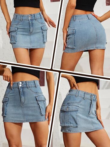 تنورة نسائية منخفضة الخصر مع تنورة قصيرة من قماش الدنيم مع تنورة صغيرة للجيب in Kuwait