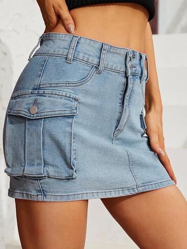 تنورة نسائية منخفضة الخصر مع تنورة قصيرة من قماش الدنيم مع تنورة صغيرة للجيب in Kuwait