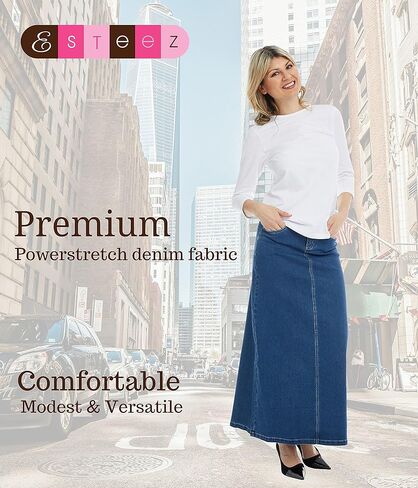 تنورة ESTEEZ النسائية الطويلة من الدينيم طويلة على شكل حرف A قابلة للتمدد من الجينز جورجيا in Kuwait