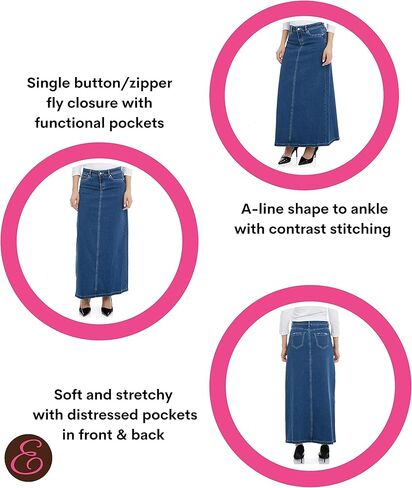 تنورة ESTEEZ النسائية الطويلة من الدينيم طويلة على شكل حرف A قابلة للتمدد من الجينز جورجيا in Kuwait