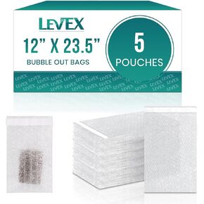 Levex - 12" x 23.5" [5 Pack] Clear Self-Sealing Bubble Out Pouches Bags, Bubble Cushion Wrap Bags for Storage, Packing, Shipping & Moving in Kuwait