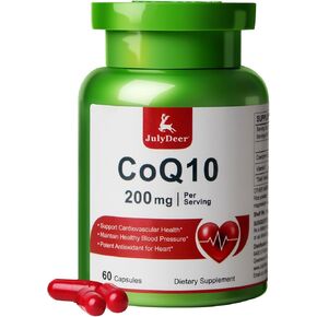 JulyDeer CoQ10 200mg with Vitamin E 20mg, High Absorption Antioxidant Coenzyme Q10 Support for Heart, Energy, Overall Health Supplement 60 Capsules in Kuwait