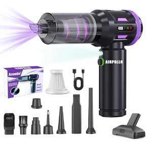 مكنسة Airpollo® للسيارة المحمولة بدون سلك Aspiradora para Carro، 4 في 1 مع شاشة LED V2 منفاخ هواء محمول بقوة 29000 باسكال، طاقة عالية قابلة لإعادة الشحن للمنزل، بطارية طويلة الأمد in Kuwait