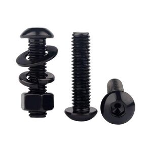 1/4-20 براغي، 1 بوصة زر رأس مقبس براغي وصواميل سداسية، غسالات مسطحة وقفل، 304 من الفولاذ المقاوم للصدأ كامل الخيوط، 10 مجموعات بلمسة نهائية سوداء in Kuwait