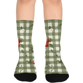Green Gingham Floral Hiking Socks - Toddler Boys & Girls Warm Thick Thermal Winter Crew Socks for School, Daily Wear & Outdoor Activities in Kuwait