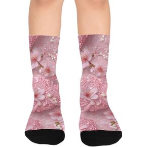 Lace Cherry Blossom Pink Hiking Socks - Toddler Boys & Girls Warm Thick Thermal Winter Crew Socks for School, Daily Wear & Outdoor Activities in Kuwait
