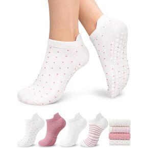 Pilates Socks for Women, Cute Non Slip Grip Socks for Yoga, Barre, Hospital, Barefoot Athletic Socks, 4 Pairs in Saudi Arabia