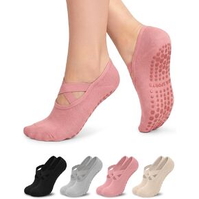 جوارب بيلاتيس للنساء، جوارب لطيفة غير قابلة للانزلاق لليوجا، باري، المستشفى، جوارب رياضية حافي القدمين، 4 أزواج in Kuwait